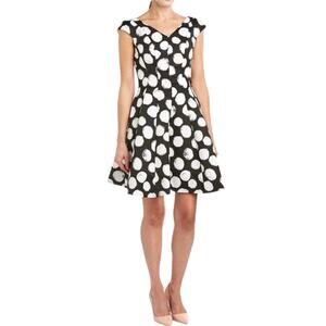 NWT Julia Jordan Polka Dot Fit & Flare Dress Paneled Design Pockets Cap Sleeve 8